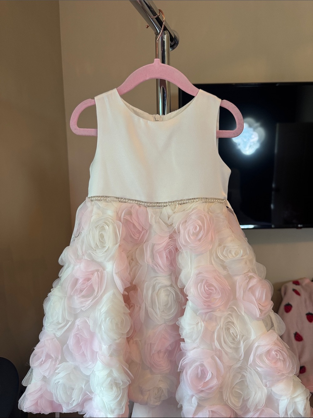 Rare Editions White and Light Pink Rosette Party Dress